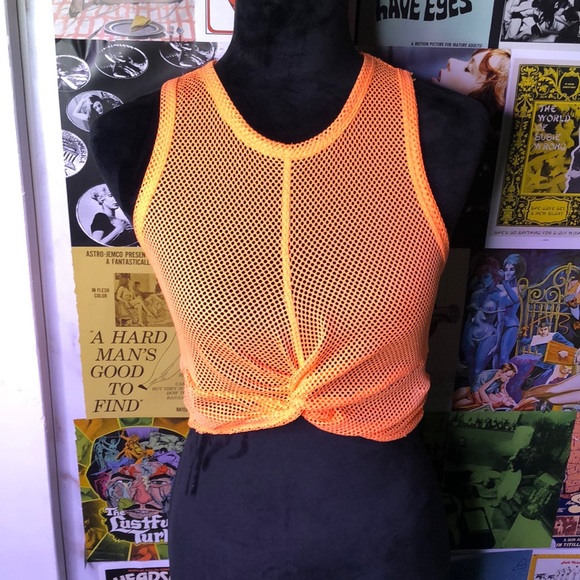 neon orange mesh crop top